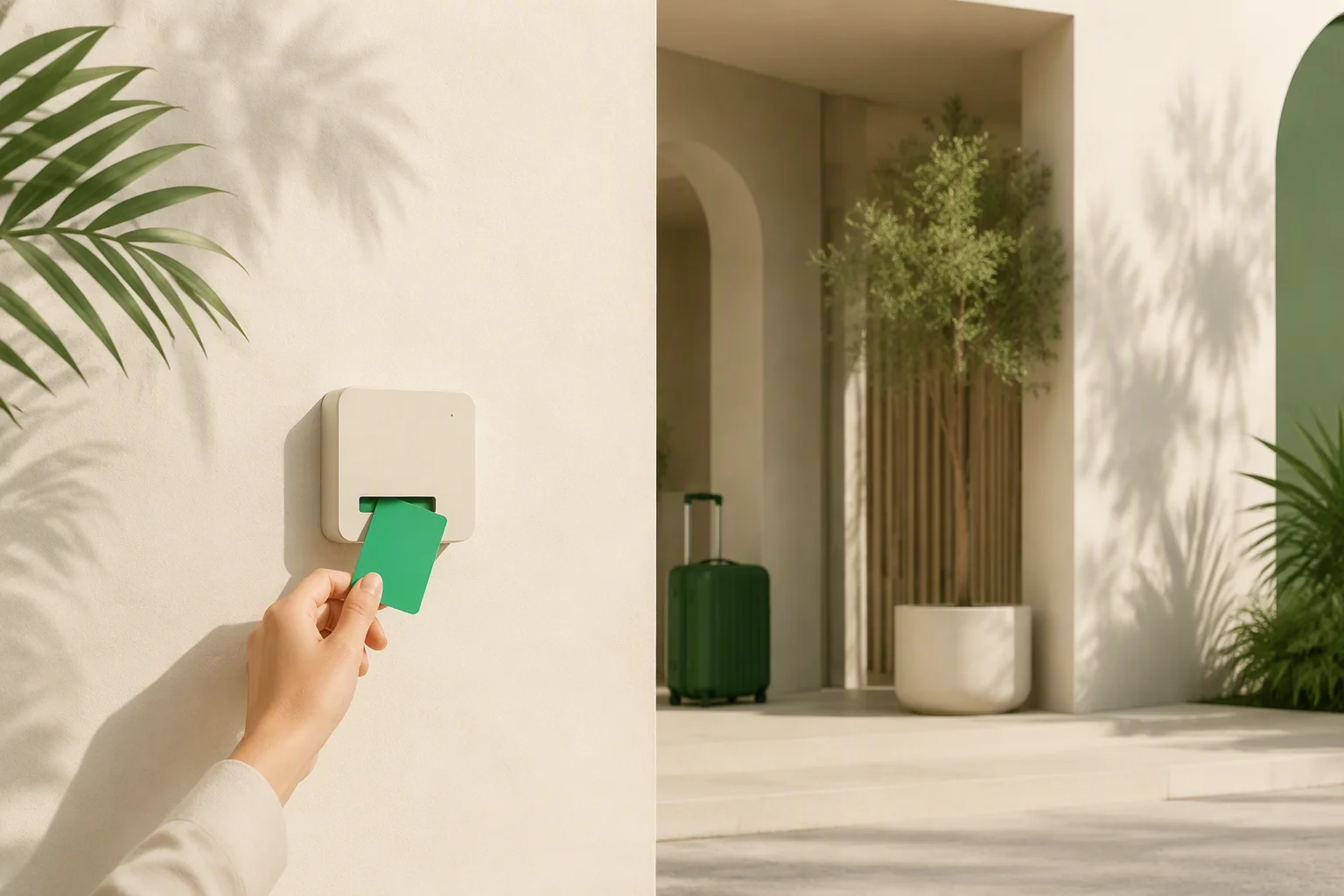 Hotel entrance with wallbox silhouette