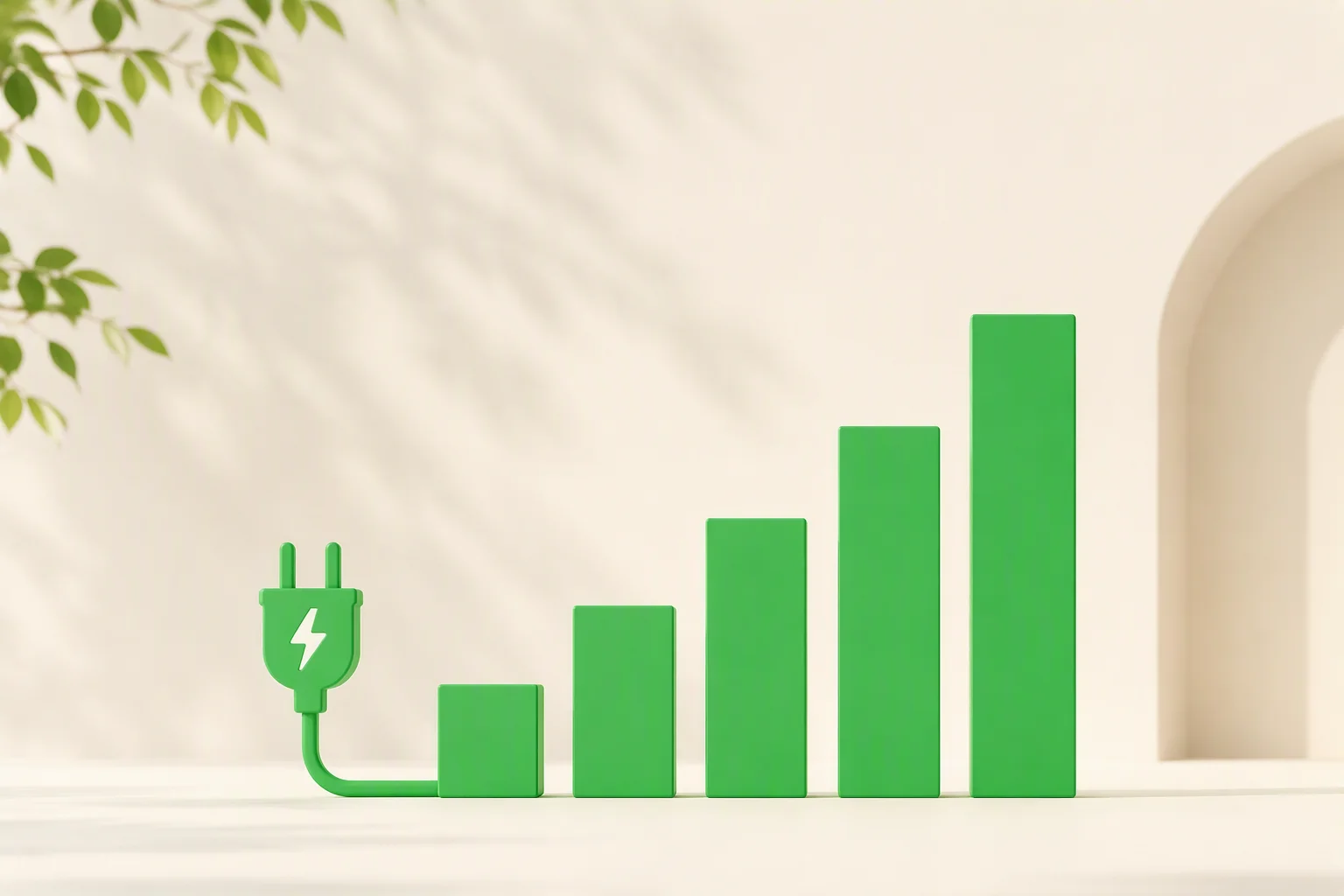Rising bar chart with charging plug