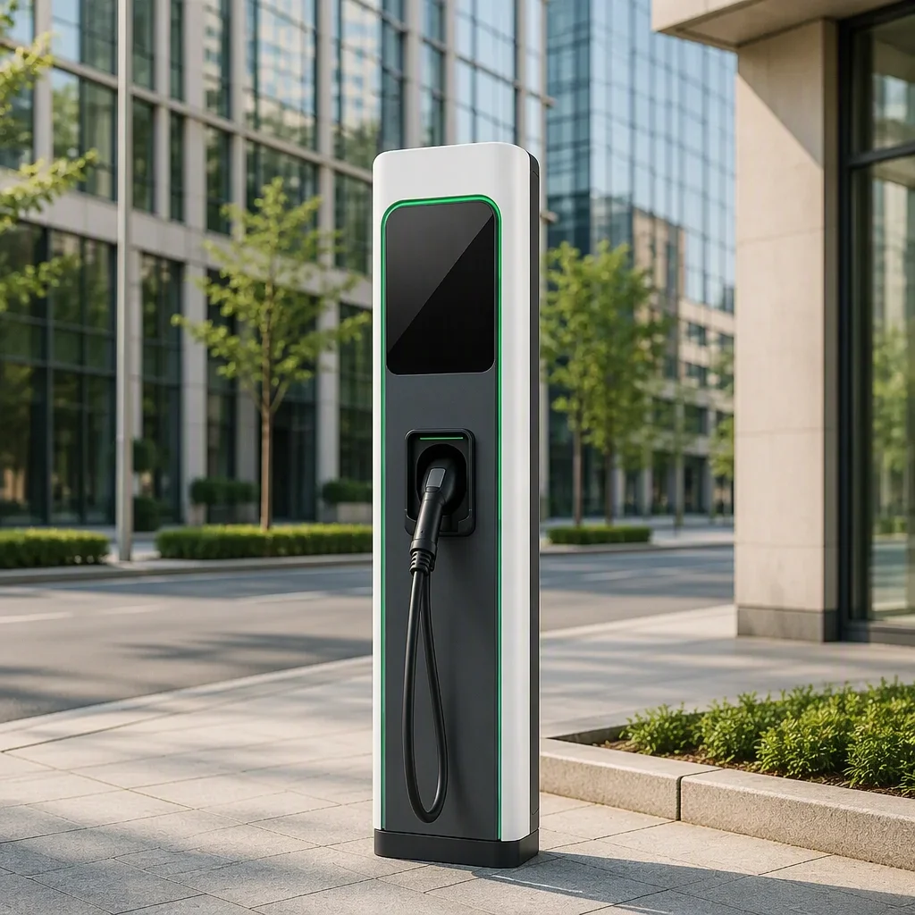 DC charger beside a modern city street