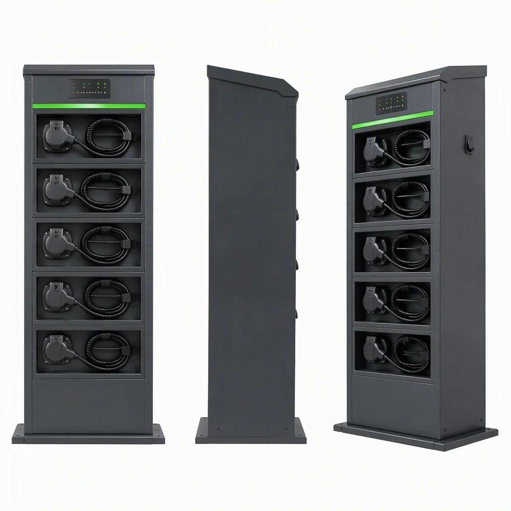 ems-charge outdoor e-bike charging cabinet, three views