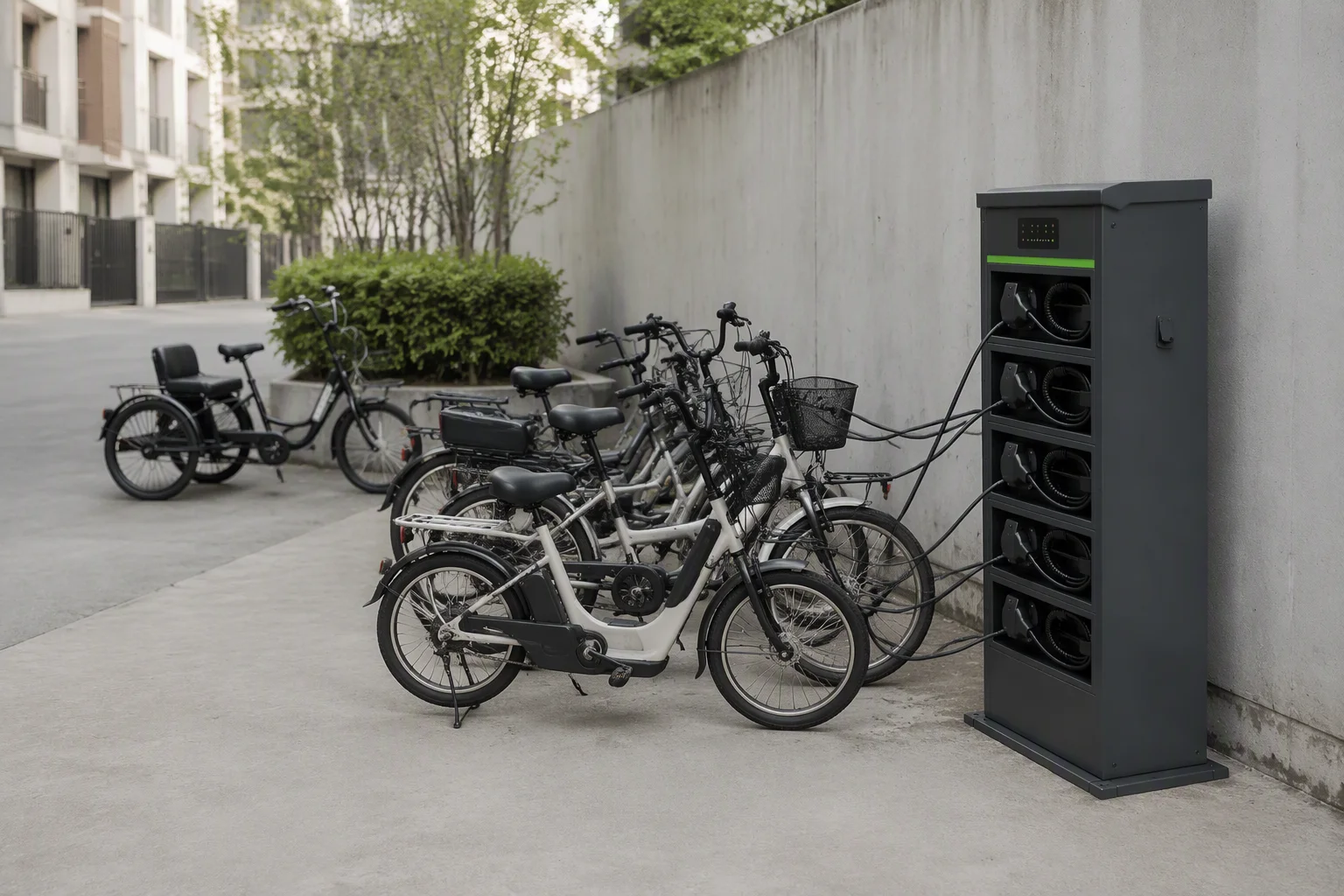 ems-charge e-bike charging cabinet at a community parking area