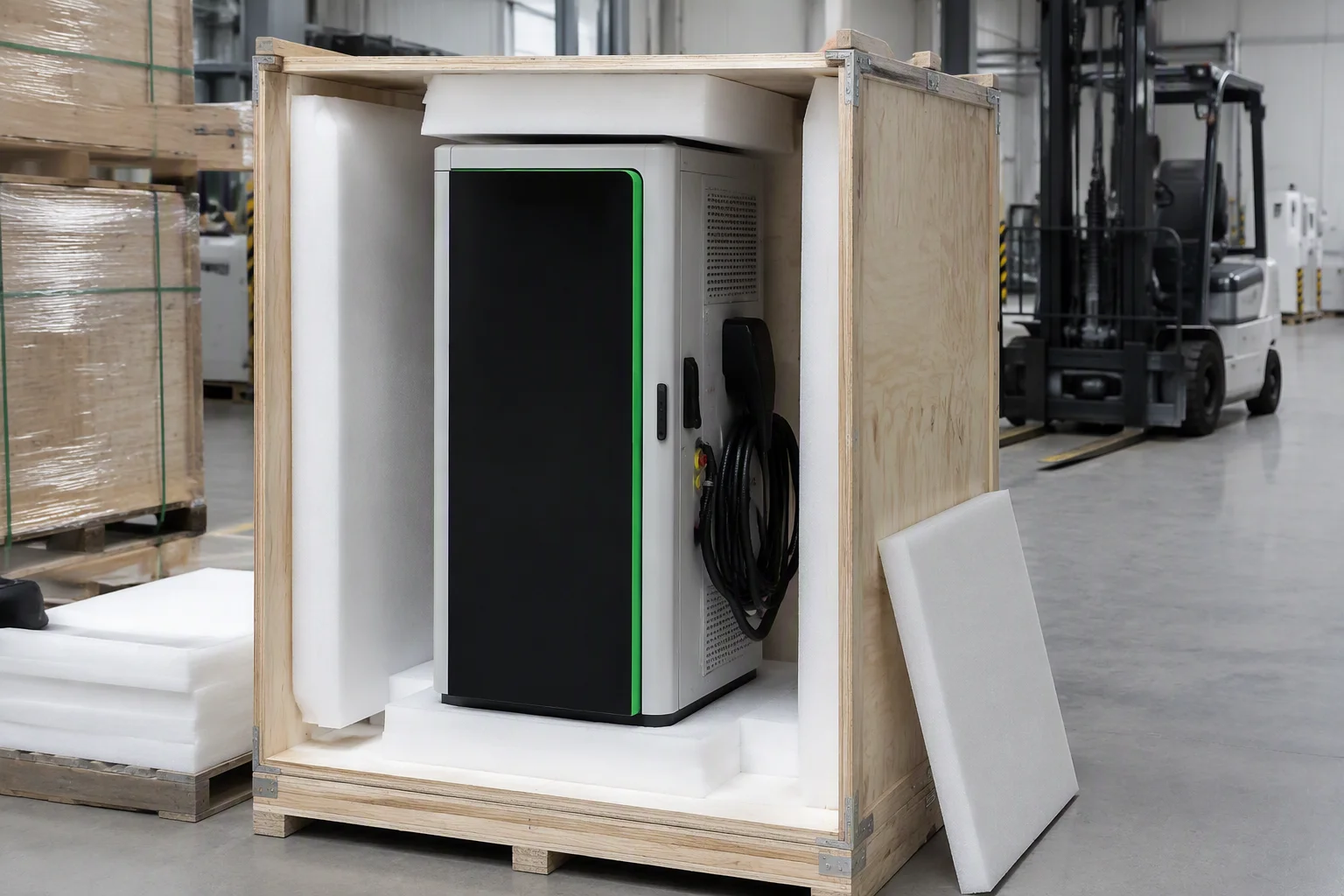 ems-charge export wooden crate packaging prepared in the warehouse