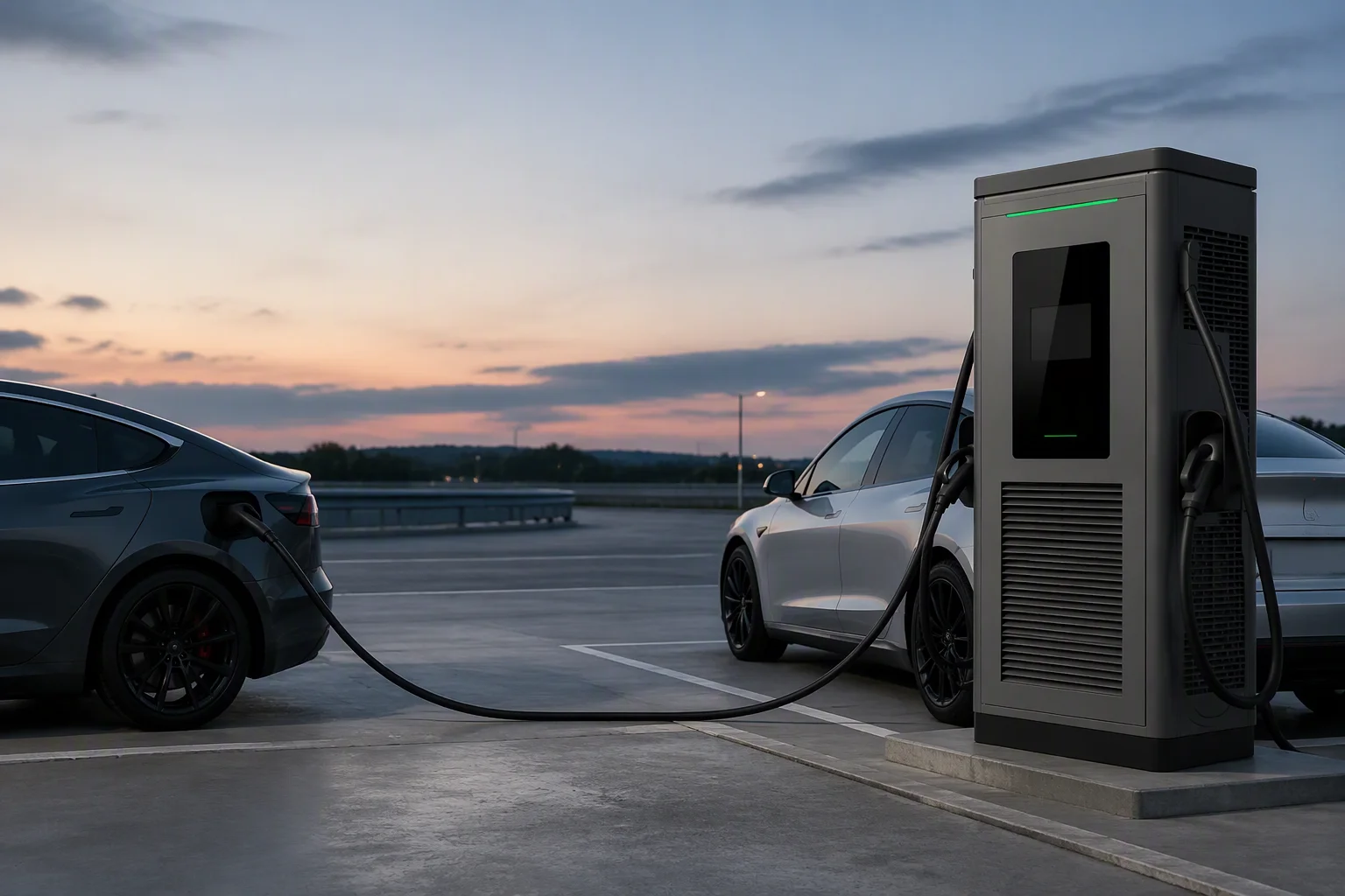 ems-charge dual-gun DC fast charger at a highway service station