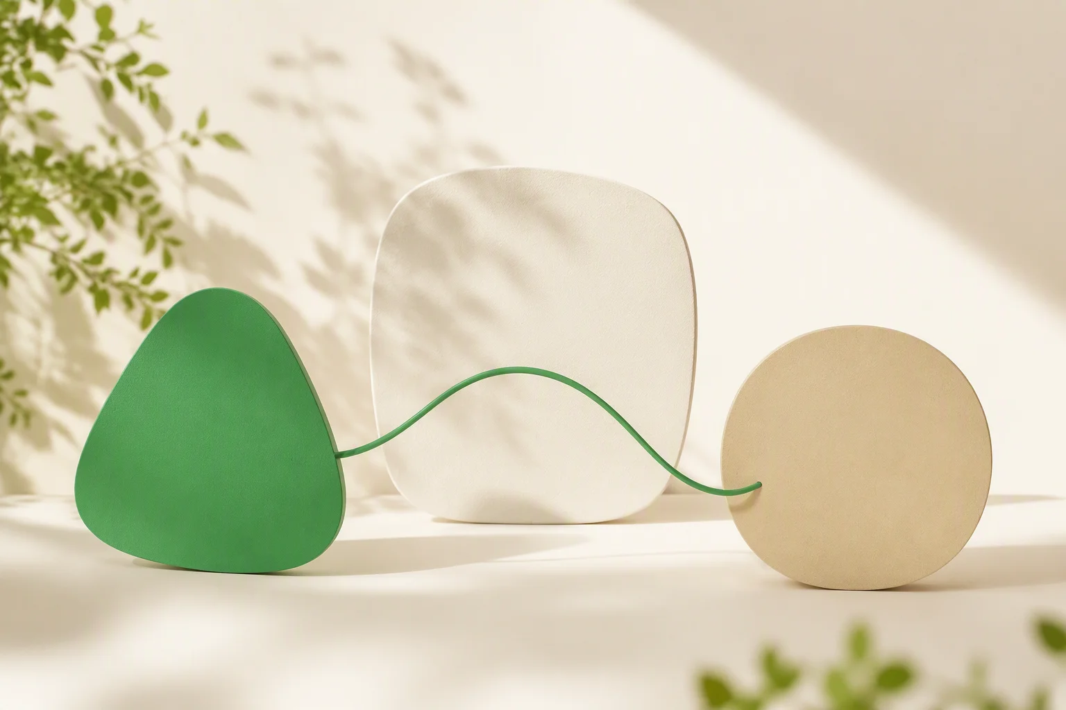 Three rounded shapes connected by a flowing line