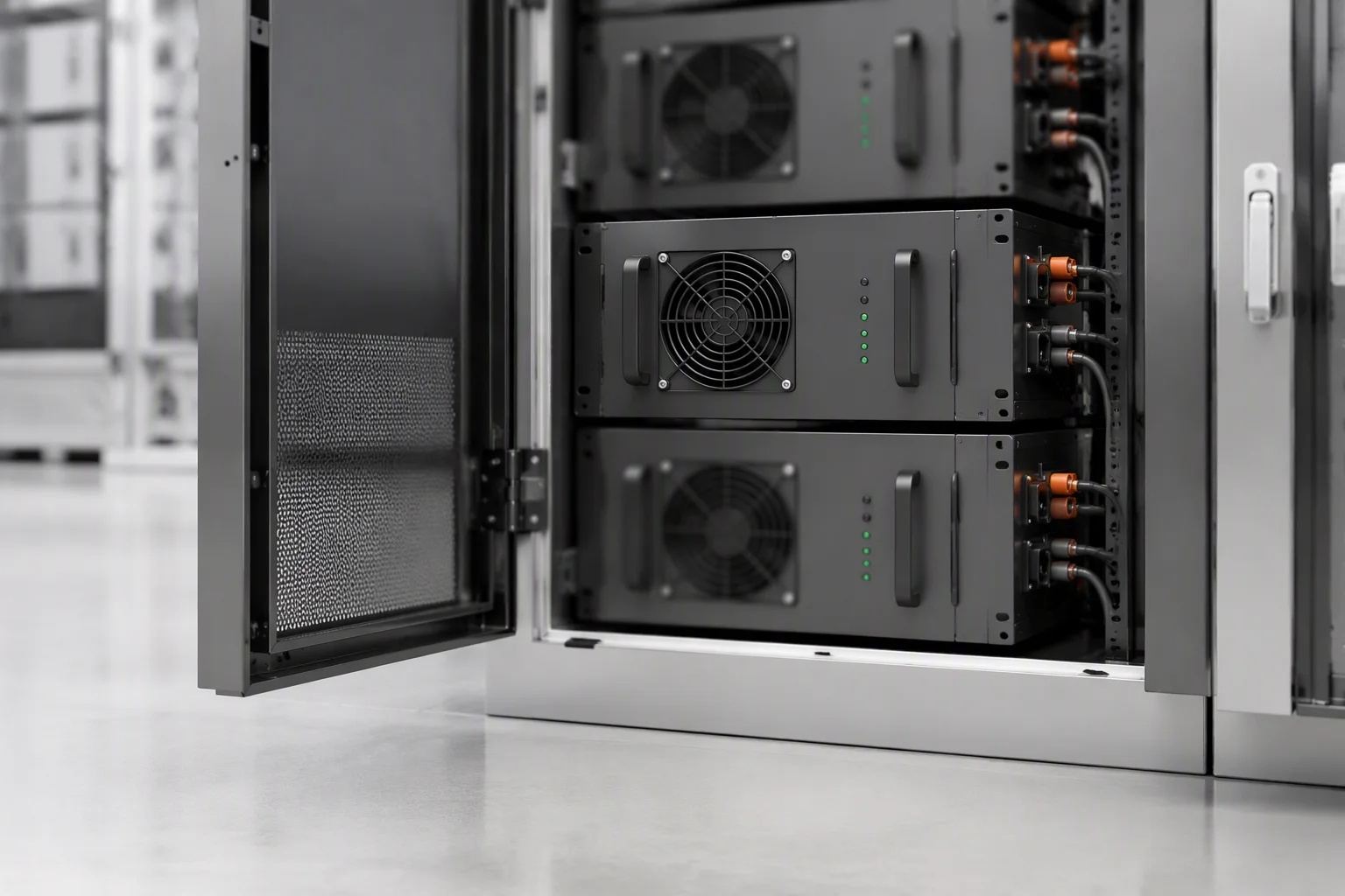 ems-charge 30 kW air-cooled charging module mounted in an open DC charger cabinet