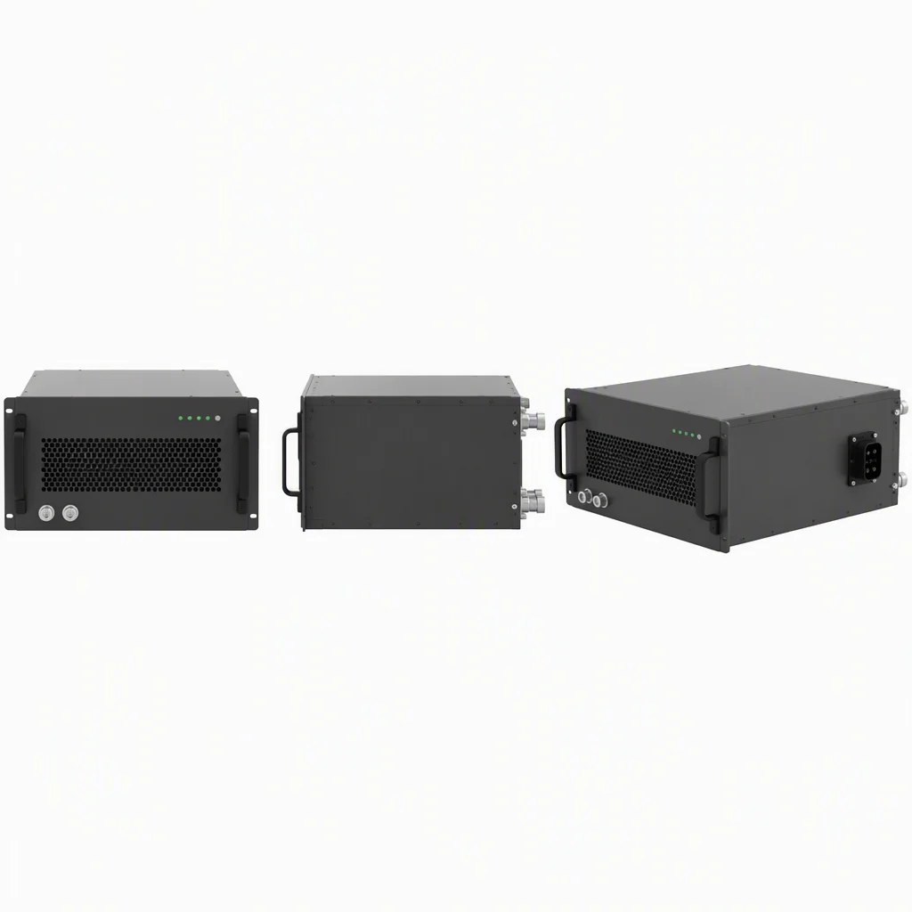 ems-charge 40 kW liquid-cooled charging module, front, side and three-quarter views