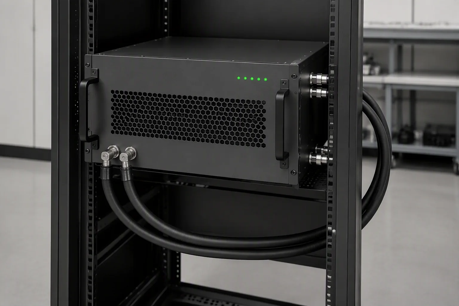 ems-charge liquid-cooled charging power module mounted in a rack