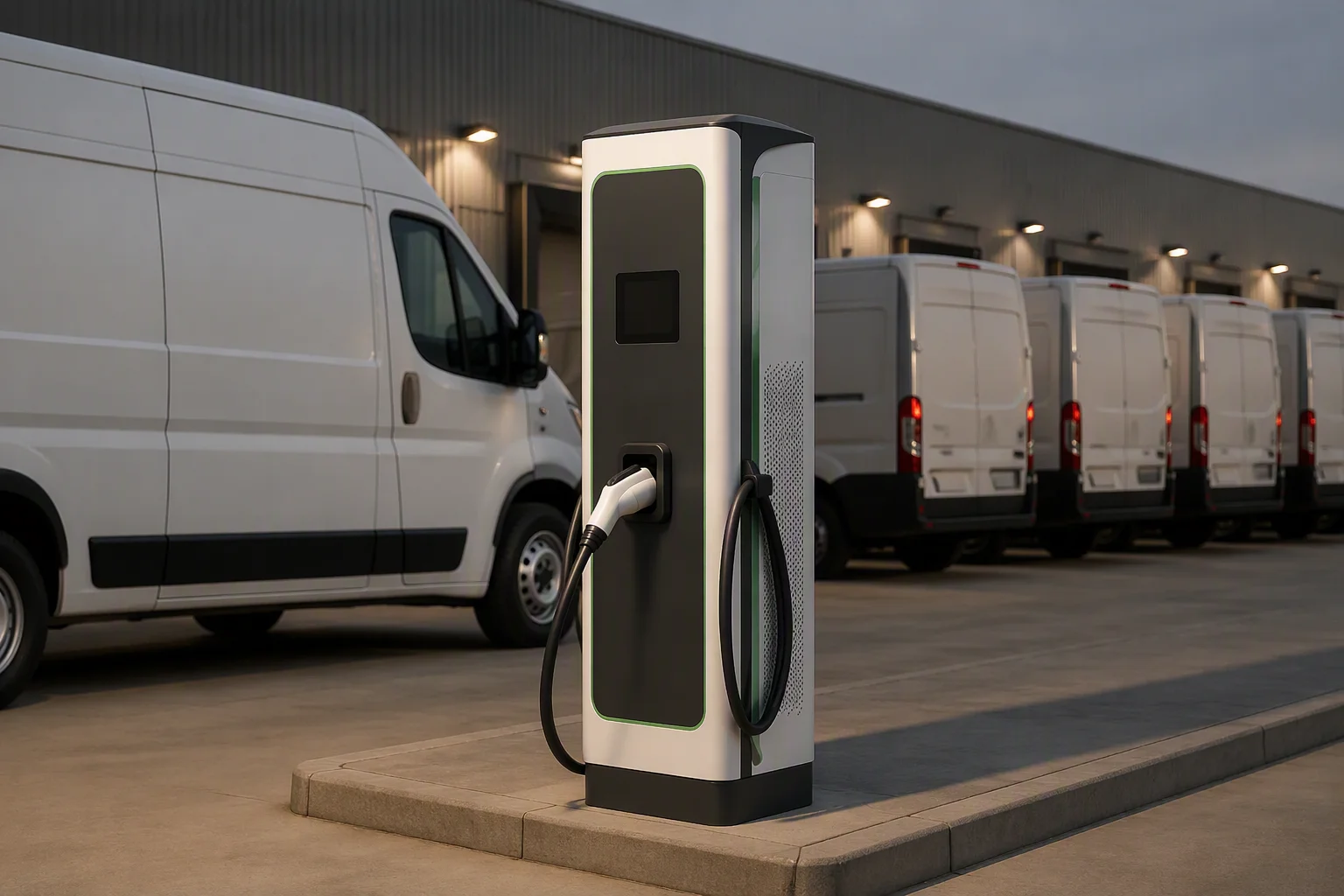 Night logistics hub with charging vans