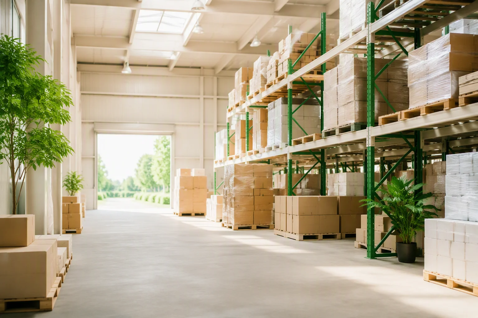 Logistics warehouse interior with pallet racks