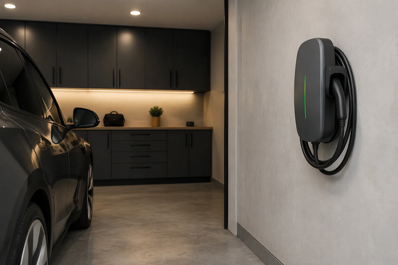 ems-charge AC wallbox charger mounted on a home garage wall